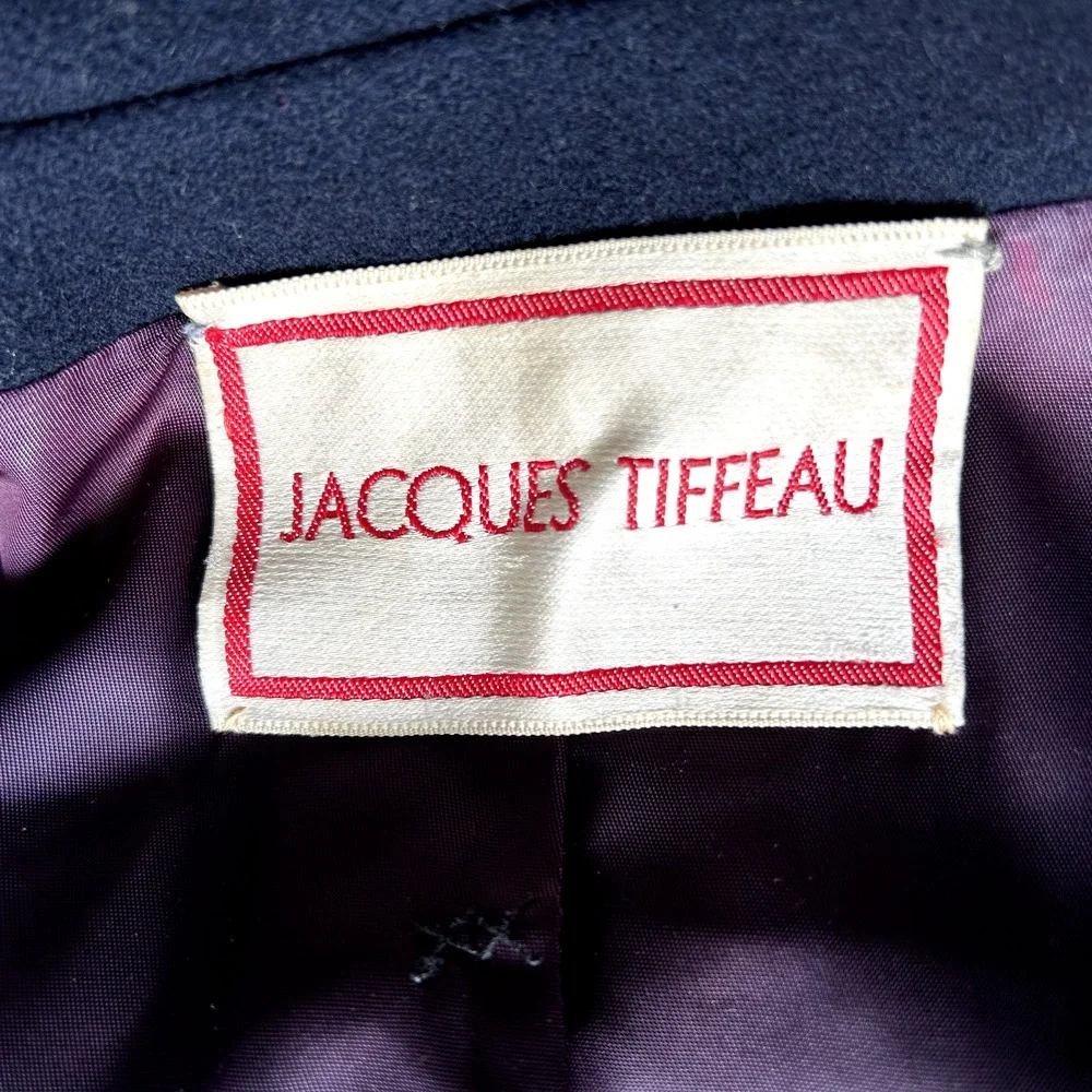 Jacques Tiffeau‎ Women's Vintage VTG Navy Blue Wool 1960s Trench Peacoat Small